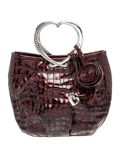 Pre-owned Brighton Embossed Leather Top Handle Bag In Red