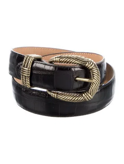 Pre-owned Brighton Embossed Leather Waist Belt In Black