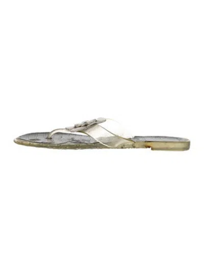 Pre-owned Brighton Rubber Animal Print Flip Flops In Metallic/silver