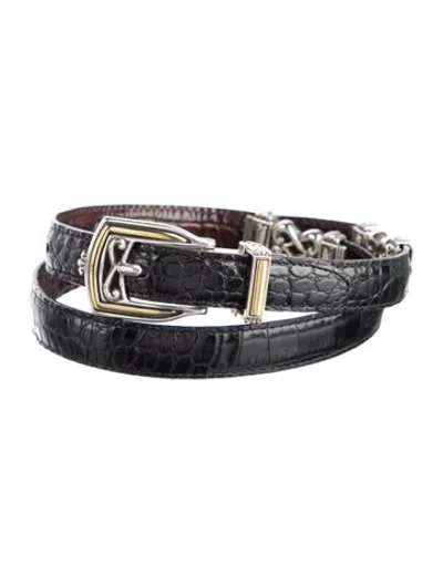 Pre-owned Brighton Skinny Embossed Leather Waist Belt In Brown