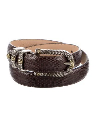 Pre-owned Brighton Skinny Embossed Leather Waist Belt In Brown