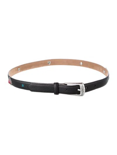 Pre-owned Brighton Skinny Leather Waist Belt In Black