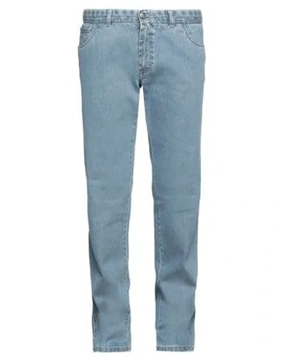 Brioni Man Jeans Blue Size 40 Cotton, Elastane, Calfskin