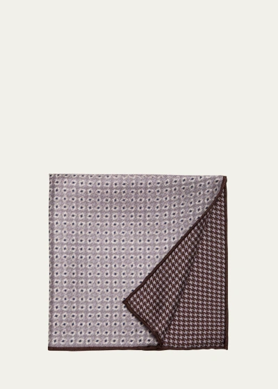 Brioni Men's Diamond-print Reversible Silk Pocket Square In Brown