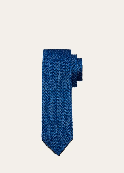 Brioni Men's Double-face Tricot Silk Knit Tie In Blue
