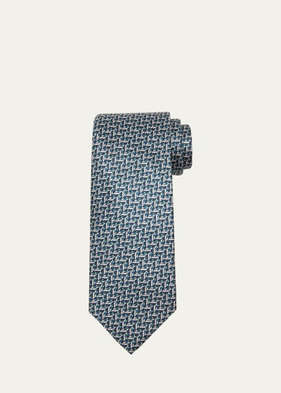 Brioni Men's Silk Geometric-print Tie In Blue