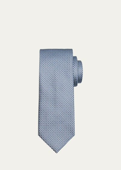 Brioni Men's Silk Jacquard Basketweave Tie In Blue