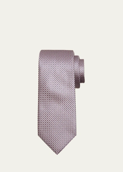 Brioni Men's Silk Jacquard Basketweave Tie In Pink