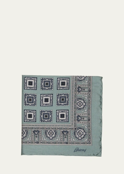 Brioni Men's Silk Medallion-print Pocket Square In Green