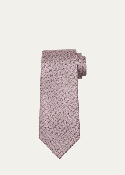 Brioni Men's Silk Micro-geometric Tie In Pink