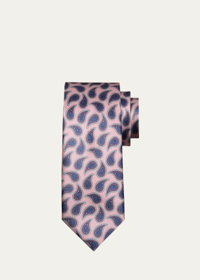 Brioni Men's Silk Paisley-print Tie In Rose