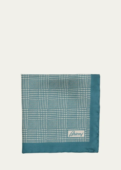 Brioni Men's Silk Prince Of Wales Check Pocket Square In Blue