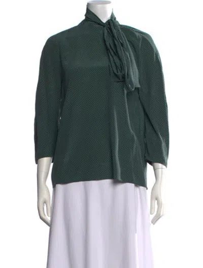 Pre-owned Brioni Silk Polka Dot Print Blouse In Green