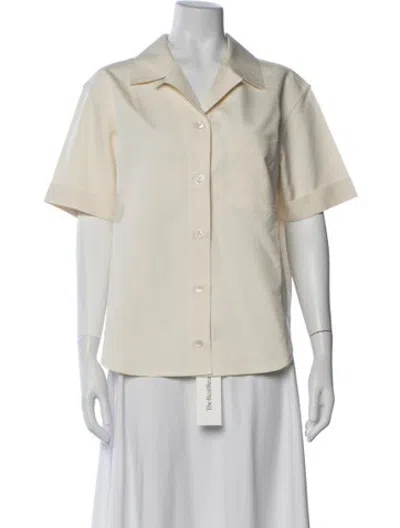 Pre-owned Brioni Silk Short Sleeve Button-up Top In Neutrals