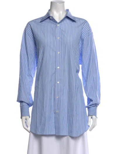 Pre-owned Brioni Striped Long Sleeve Button-up Top In Blue