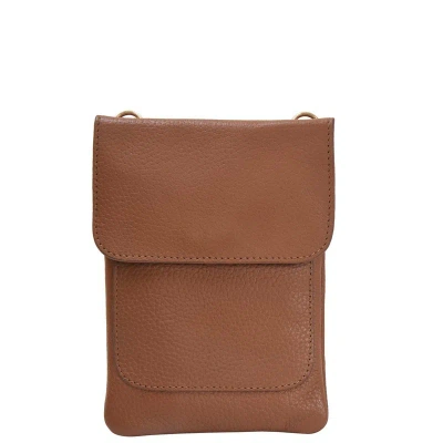 Brix + Bailey Camel Premium Leather Small Phone Crossbody Bag In Brown