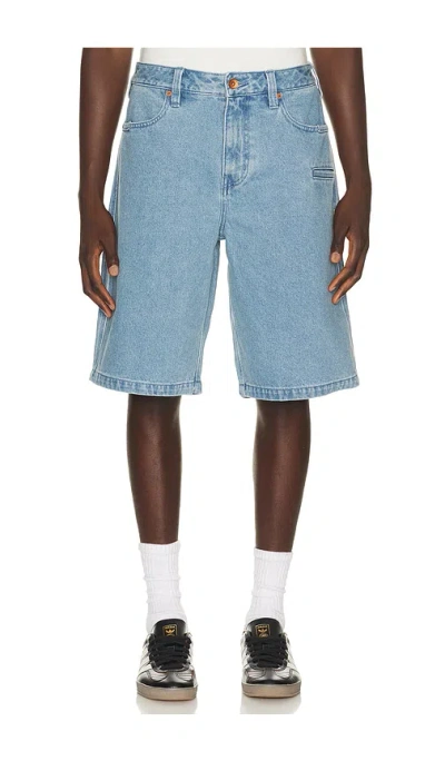 Brixton Builders Carpenter Baggy Short In Washed Blue Denim