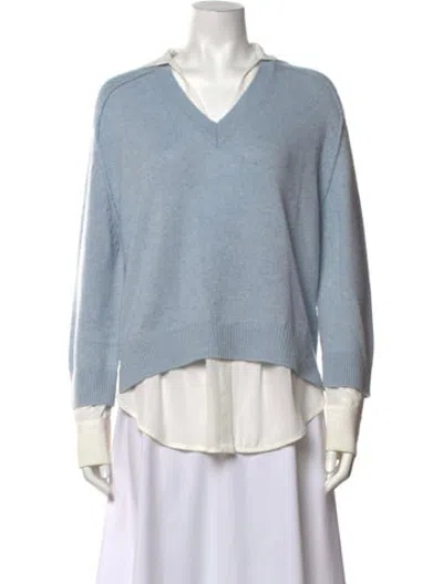Pre-owned Brochu Walker Wool V-neck Sweater In Blue