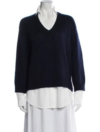 Pre-owned Brochu Walker Wool V-neck Sweater In Blue/white