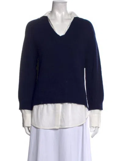 Pre-owned Brochu Walker Wool V-neck Sweater In Blue/white