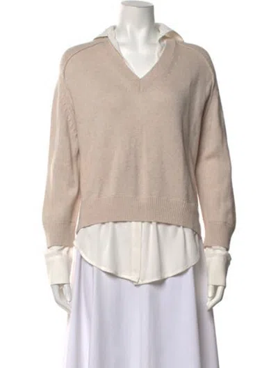 Pre-owned Brochu Walker Wool V-neck Sweater In Neutrals