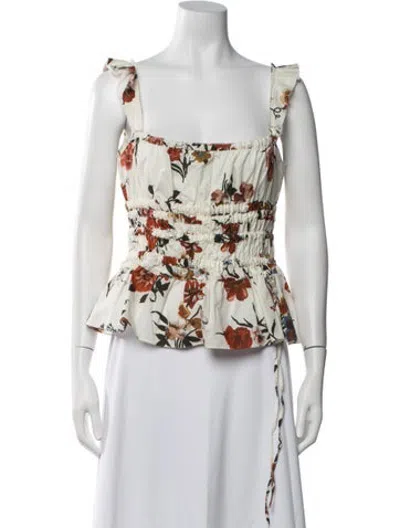 Pre-owned Brock Collection Floral Print Square Neckline Top In Neutrals
