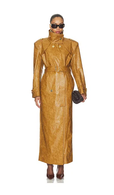 Bronx Banco Faux Leather Trench Coat In Gold