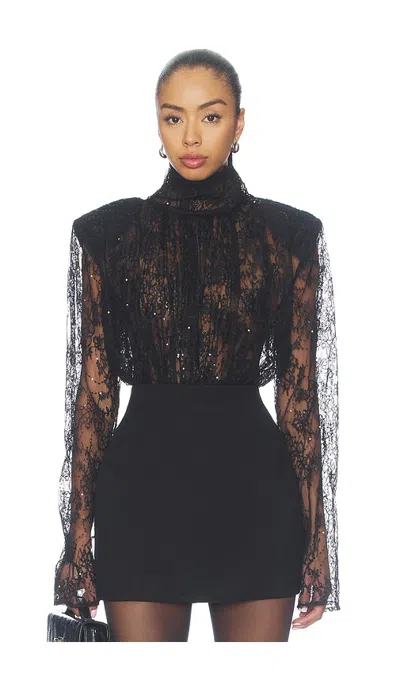 Bronx Banco Sequin Lace Long Sleeve Bodysuit In Black