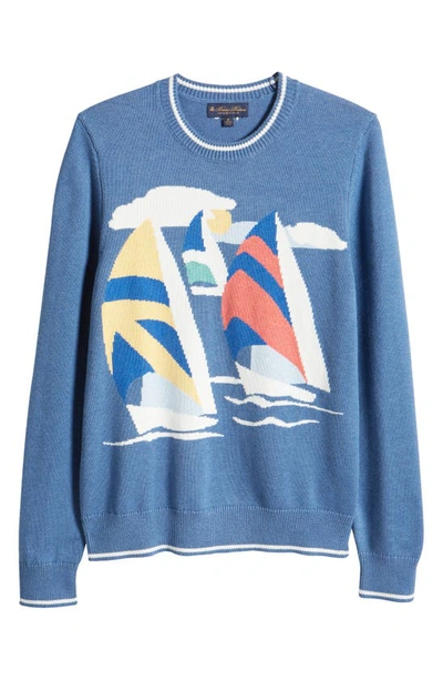 Brooks Brothers Archive Sailboat Crewneck Jumper In Navy Multi