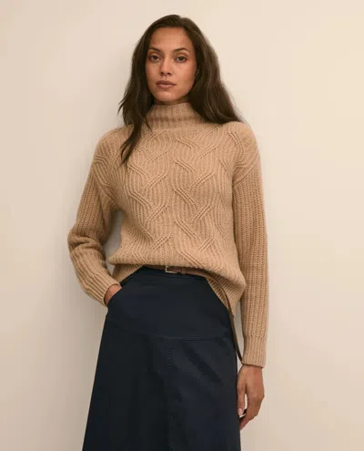 Brooks Brothers Cashmere Cable-knit Funnel-neck Sweater In Brown