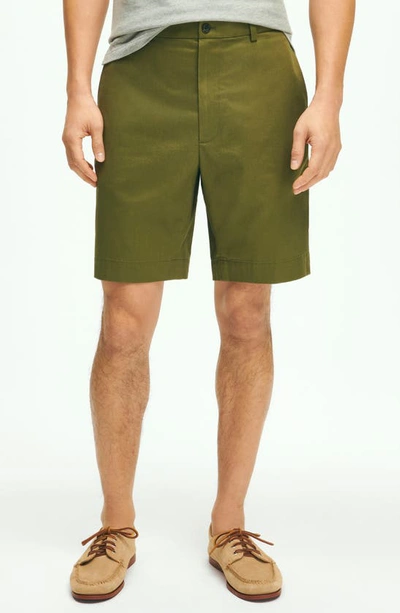 Brooks Brothers Flat Front Stretch Chino Shorts In Ivy Green
