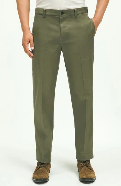 Brooks Brothers Flat Front Stretch Chinos In Ivy Green