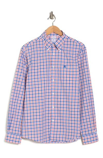 Brooks Brothers Gingham Sport Fit Button-down Dress Shirt In Orange Blue
