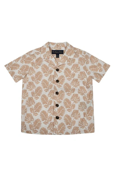 Brooks Brothers Kids' Leaf Print Camp Shirt In Sand