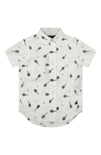 Brooks Brothers Kids' Racket Print Short Sleeve Cotton Button-down Shirt In White