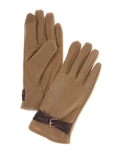 Brooks Brothers Leather Belt Knit Wool-blend Gloves In Brown