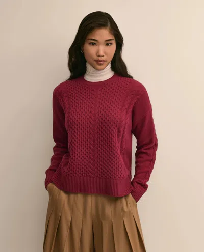 Brooks Brothers Merino Wool Blend Aran Sweater In Burgundy