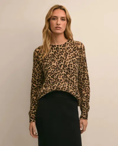 Brooks Brothers Merino Wool Leopard-motif Aran Sweater In Brown