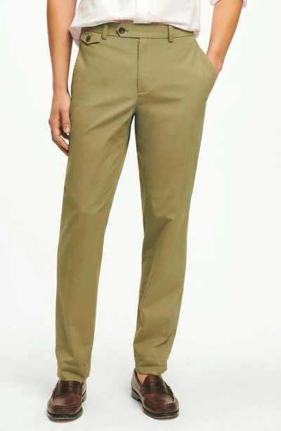 Brooks Brothers Regular Fit Cotton Canvas Poplin Chinos In Supima Cotton Trousers | Medium Green | Size 38 32