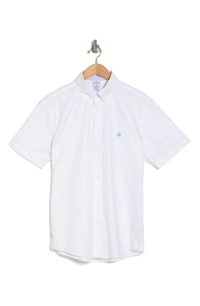 Brooks Brothers Regular Fit Oxford Stretch Short Sleeve Shirt In White