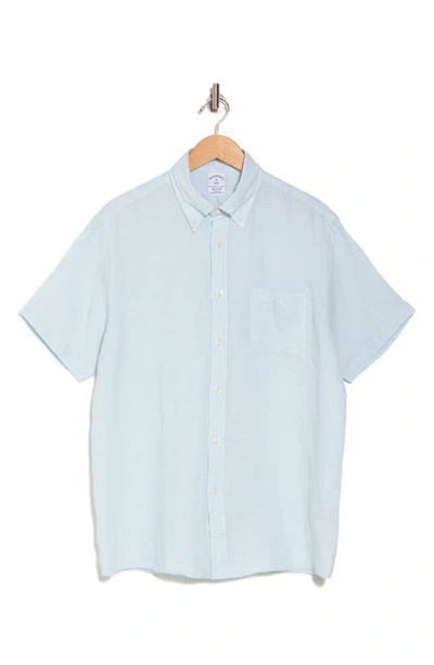 Brooks Brothers Regular Fit Short Sleeve Linen Button-down Shirt In Bleached Aqua