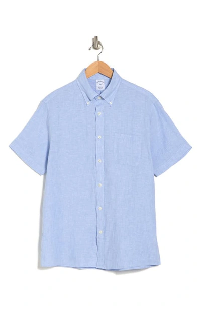 Brooks Brothers Regular Fit Short Sleeve Linen Button-down Shirt In Hydrangea