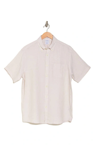 Brooks Brothers Regular Fit Short Sleeve Linen Button-down Shirt In Safari
