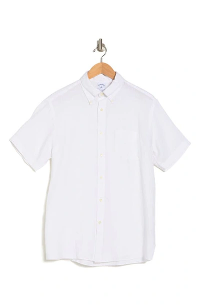 Brooks Brothers Regular Fit Short Sleeve Linen Button-down Shirt In White