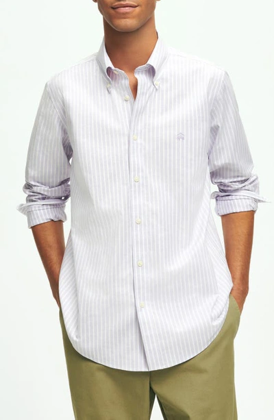 Brooks Brothers Regular Fit Stripe Stretch Button-down Oxford Shirt In Lavenderstp