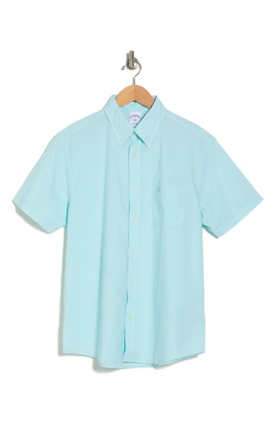 Brooks Brothers Solid Blue Button-down Short Sleeve Shirt In Angel Blue
