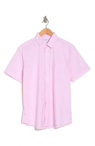 Brooks Brothers Solid Pink Button-down Short Sleeve Shirt