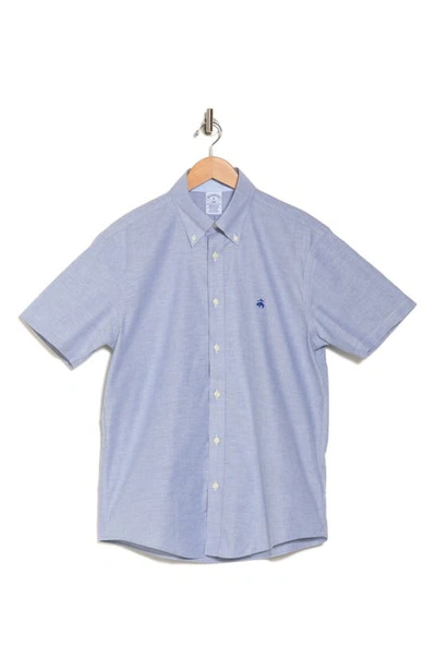 Brooks Brothers Solid Regular Fit Linen Oxford Short Sleeve Shirt In Sodalite