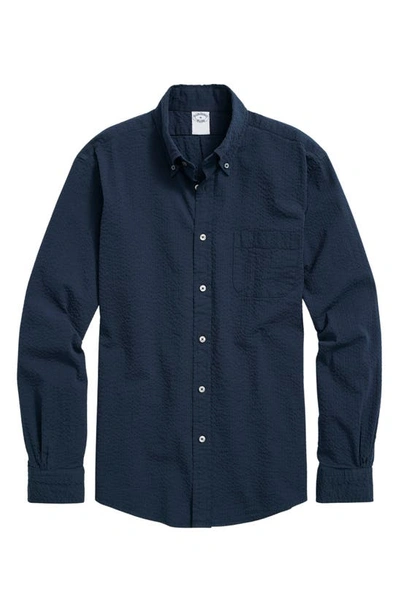 Brooks Brothers Solid Stretch Seersucker Button-down Shirt In Solid Navy