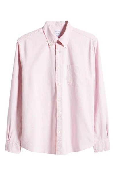 Brooks Brothers The New Friday Archive Stripe Regular Fit Button Down Shirt In Pinkgrnstp